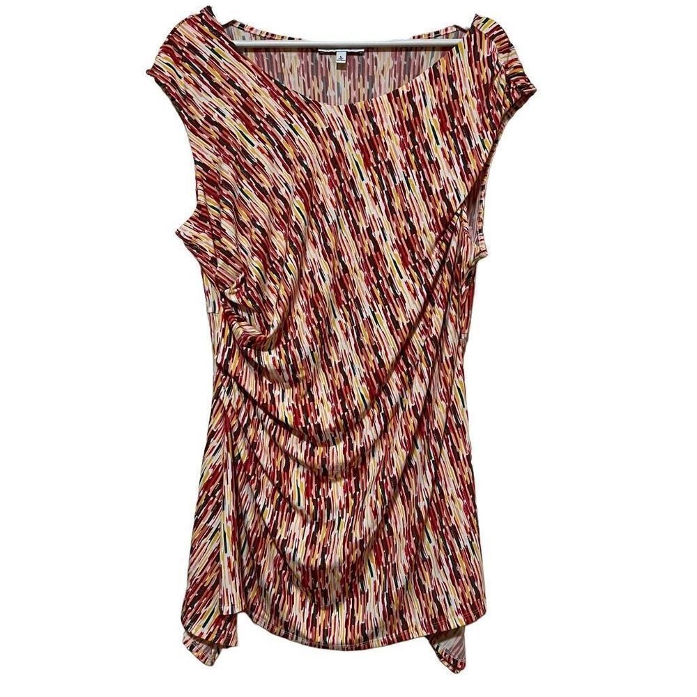 CHAUS New York Draped rouched blouse multi color sleeveless